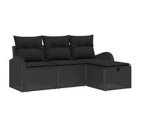 Set componibile modulare angolo relax terrazza patio 4 pezzi Nero | Set Divano da Giardino Modulare 4 Posti con Cuscini e Tavolo Regolabile, Poly Rattan Nero per Terrazza e Patio, Resistente UV