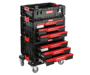 Set composto da 2 cassetti per attrezzi tripli su una piattaforma con ruote + scatola H 76 cm, set modulare, garage officina PRO