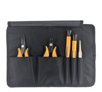 Set Composto da 5 Utensili - Pinza Becchi Lunghi, Utensile Taglio Raso, Pinzetta e 2 Giraviti di Precisione - In Astuccio Nylon Nero richiudibile - Made in Italy