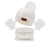 Set composto da berretto invernale per bambini, caldo cappello da sci in maglia spessa con pon-pon, sciarpa e guanti, compatibile con bambin