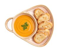 Set composto da ciotola e piatto in ceramica per zuppa e sandwich, con | Set da portata in ceramica che combina una ciotola per zuppa e un piatto per sandwich con portapane integrato, ideale per