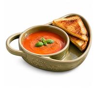 Set composto da ciotola in ceramica verde per zuppa e sandwich, con | Ciotola in ceramica per zuppa e sandwich con portapane integrato, finitura verde, progettata per servire zuppe e sandwich.