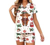 Set composto da due pezzi in tessuto con motivo a mucca, composto da una camicia a maniche corte con abbottonatura e pantaloncini per un comfort confortevole. Il vestito in due pezzi in morbido