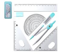 Set composto da e goniometro, kit per geometria matematica, compassi da disegno con goniometro e quadrati, righello e altro ancora, per studenti e principianti