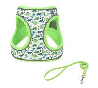 Set composto da pettorina e cintura per cani con motivo dinosauro blu, ideale per addestramento e passeggiate, gilet traspirante e regolabil