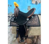 Set composto da sellino in pelle western fatto a mano con testa e redini abbinate, da 25,4 cm a 45,7 cm, nero, ST-215 (sedile da 40,6 cm)