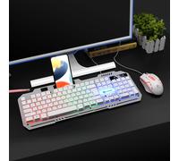 Set composto da tastiera meccanica cablata T25Game Luminous a 104 tasti e mouse con pannello in metallo, supporto per cellulare, combo da gioco per