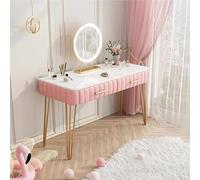 Set con 2 tavoli da trucco in marmo impiallacciato robusto per ragazze e donne, in camera da letto, gambe in metallo e specchio, tavolo da toeletta in pelliccia