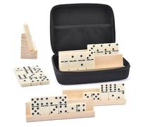 Set con 4 Supporti In Legno per Adulti - Set Completo Domin Vintage Set 28 Pezzi | Dal Design Tradizionale Facile Da Trasportare per Amici Di Famiglia, Picnic,