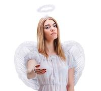 Set con ali d'angelo + fascia d'angelo | ali d'angelo | ali di cupido | ali di piume | Cristo bambino come accessorio per costume da donna Halloween | carnevale | festa a tema (bianco)