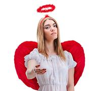 Set con ali d'angelo + fascia per angelo | ali d'angelo | fascia per capelli | cupido | ali di piume | Cristo bambino come accessorio per costume da donna Halloween | carnevale | festa a tema (rosso)