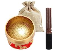 Set con Campana Tibetana, 8CM Campane Tibetane Fatto a Mano con Bastoncini di Legno, Cuscino Della Ciotola Del Suono e Custodia in Tessuto, per Meditazione Yoga Musicoterapia Decorazione Interna