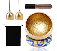 Set con Campana Tibetana,Tibetana Armonica Campana,Martello di Legno,Sacchetto di Stoffa,Tappetino di Seta e 2 Campane di Rame,Tibetana Fatta a Mano Campana Tibetana(6PCS)