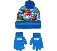 Sonic Set con Cappellino Invernale e Guanti Berretto, Blu, Estándar Unisex Kids