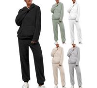 Set con cappuccio a due pezzi per donna, vestito a maniche lunghe, completo di tinta unita, con cappuccio casual e pantaloni da jogging comodi da indossare quotidianamente loungewear, bianco, XL