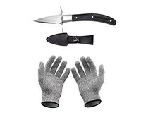Set con coltello per ostriche e guanti resistenti al taglio, apricostriche, guanti protettivi per conchiglie o formaggi duri. Oyster Knife (cucina, giardinaggio, fai da te) (Nero, Medio)