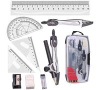 Set con Compasso, 10 pezzi Geometry e Bussola Set di Scuola Goniometro Matematico Righello per Studenti Strumenti di Studio con Scatola di Immagazzinaggio