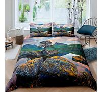 Set con copripiumino con paesaggio con lago e montagne a tema natura, per bambini, ragazzi e adulti, decorazione per la camera, set da 3 pezzi, per letto matrimoniale