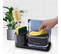 Set con dispenser di sapone da cucina, 4 in 1, per lavello, per pompa con porta spugna, Dispenser di detersivo ricaricabile