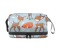 Set con graziosa borsa per cosmetici a doppio strato con volpe, topolino e cervo, per donne e ragazze, borsa da viaggio per trucchi pratica borsa organizer con scomparto per pennelli, Multi, 27x15x14