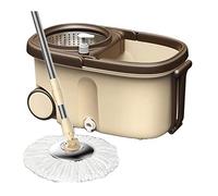 Set con mop rotante e secchio, Set di secchi for mocio rotante 360, manico regolabile marrone con 3 teste for mocio for la pulizia di pavimenti asciutti e bagnati