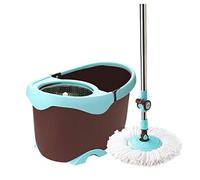 Set con mop rotante e secchio, Set di secchi for mocio rotanti marrone verde 26x46 cm con 2 teste for mocio for piastrelle in legno duro