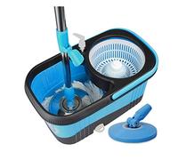 Set con mop rotante e secchio, Set di secchi for mop rotanti a 360°, impilabili, 2 testine lavabili in microfibra multicolore(Blue)