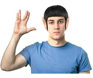 Set con parrucca nera liscia + orecchie a punta in lattice Scienza dello spazio - Ufficiale