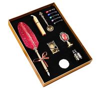 Set con penna a forma di piuma d'oca in stile retrò, con piuma d'oca, per calligrafia, calligrafia, sigillo, sigillo, sigillo, bastoncino per ceralacca, cucchiaio in rame, supporto base per penna