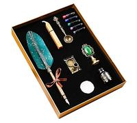 Set con penna a forma di piuma d'oca in stile retrò, con piuma d'oca, per calligrafia, calligrafia, timbro per ceralacca, ottimo regalo aziendale, include asta, sigillo, timbro in rame