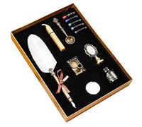 Set con penna a forma di piuma d'oca in stile retrò, con piuma d'oca, per calligrafia, calligrafia, timbro per ceralacca, ottimo regalo aziendale, include asta, sigillo, timbro in rame
