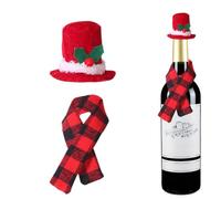 Set con sciarpa e cappello per bottiglia di vino, graziosa sciarpa, cappello, decorazione natalizia per bottiglie di vino, per amici e , calda e piacevole per banchetti, cene, B, Refer to