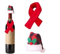 Set con sciarpa e cappello per bottiglia di vino, graziosa sciarpa, cappello, decorazione natalizia per bottiglie di vino, per amici e , calda e piacevole per banchetti, cene, A, Refer to