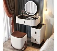 Set con specchio e sgabello, con LED color crema, per ragazze e donne, in pelliccia, per la cura della pelle, tavolo da trucco per camera da letto e spogliatoio