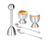 Set con strumento per aprire le uova sode in acciaio inossidabile, con cucchiai e portauova, per uova sode e alla coque
