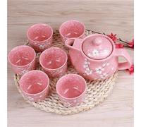Set Con Teiera 1 Pentola 6 Tazze Di Bicchieri In Ceramica Teiera Set Di Teiere Giapponesi Con Fiori Di Ciliegio Set Da Tè Per Ufficio A Casa Bollitore Set Di Teiere(Pink)