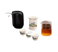 Set Con Teiera Kit Set Da Tè In Porcellana Bianca 1 Pentola 3 Tazze Viaggio Per La Preparazione Del Organizzatore Portatile Boutique Paesaggio Set Da Tè Portatile(Type-A)