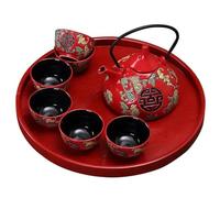 Set Con Teiera Set Di Teiere Felicità Teiera Tazza Da Tè Regalo Forniture Per Matrimoni Matrimonio Tradizionale Set In Ceramica Retro Rosso Doppio Set Da Tè Portatile(Type-D)