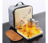 Set Con Teiera Set Di Teiere Set Di Tazze Tè Con Vassoio, Quattro, Sacchetto Regalo, Portatile Gongfu, Teiera In Vetro Borosilicato Resistente Al Calore Set Da Tè Portatile(Type-E)