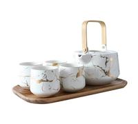 Set Con Teiera Set Di Teiere Tazza Da Tè Pomeridiano In Ceramica In Bianco E Nero Con Supporto Base In Acacia Mangium Teiera Marmorizzata Stile Set Da Tè Per La Casa Set Da Tè Portatile(Type-A)