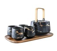 Set Con Teiera Set Di Teiere Tazza Da Tè Pomeridiano In Ceramica In Bianco E Nero Con Supporto Base In Acacia Mangium Teiera Marmorizzata Stile Set Da Tè Per La Casa Set Da Tè Portatile(Type-B)