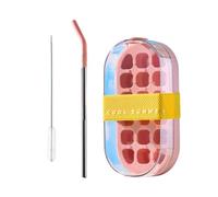 Set con vassoio per ghiaccio e cannuccia, struttura in silicone a 18 griglie, perfetta per caffè freddo, picnic, accessori per feste, stampi per ghiaccio con spazzola per la pulizia
