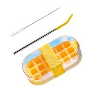 Set con vassoio per ghiaccio e cannuccia, struttura in silicone a 18 griglie, perfetta per caffè freddo, picnic, accessori per feste, stampi per ghiaccio con spazzola per la pulizia