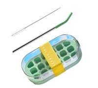 Set con vassoio per ghiaccio e cannuccia, struttura in silicone a 18 griglie, perfetta per caffè freddo, picnic, accessori per feste, stampi per ghiaccio con spazzola per la pulizia