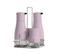 Set Condimento 4 Pezzi Olio Aceto Sale Pepe Vetro Acciaio Certificato Per Alimenti Organizzatore Acciaio Inox Con Stand In Metallo Condimenti Tavola Oliera Saliera Dispenser Tavola Organizer - Glicine