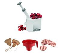 Set Conserve Fackelmann: Snocciolatore per Ciliegie, Set di 12 Bigliettini Tag a Forma di Cucchiaio con spago in Carta Kraft, Imbuto in Plastica, Set da 6 Coperchi per Vasetti in Alluminio