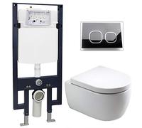 Set convenienza 22: WC NT2039 - e sistema di installazione a parete G3008 con placca di comando, Placca di comando:Modello in vetro nero