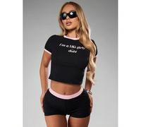 Set coordinato di baby tee e hot pants in stile femminile Y2K, con stampa slogan, adatto per uscite serali, feste, festival estivi, moda retrò streetwear L,M,S,XL,XSLettereTessuto in maglia