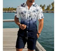 Set coordinato di camicia a maniche corte e pantaloncini con stampa tropicale per uomo, con tasche e colletto camicia rilassato, per una gita di stile, vacanza L,M,S,XL,XXLGrafico,stampa dappertutto,S