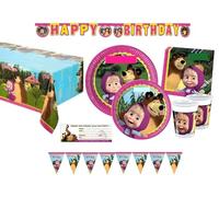 Set Coordinato Party Bambina Completo di + 8 Piatti + 8 Piatti da Dessert +20 Tovaglioli 33x33 + 1 Festone Happy BDay 2m +1 Blocchetto inviti + Bandierine 2,3m + Tovaglia 120x180 + 8 Bicchieri